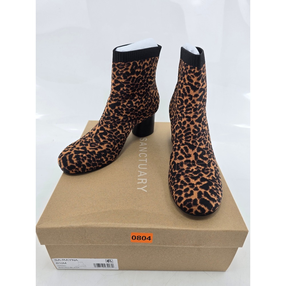 Sanctuary Rayna Ankle Boots Womens 6.5M Bistro Black Leopard Knit - New